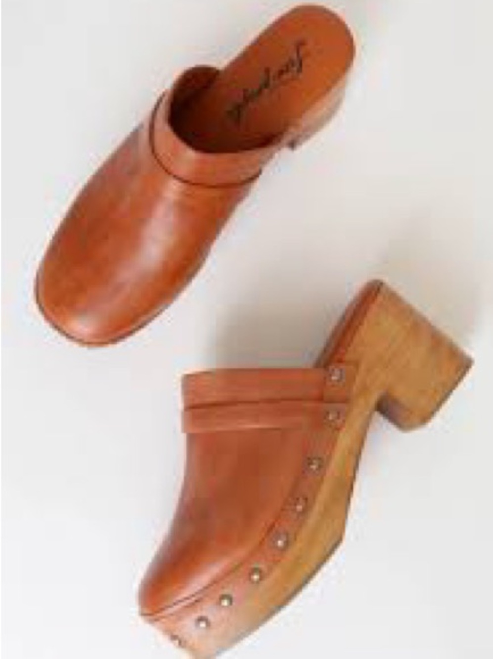 Free People Calabases Tan Leather Clog Mules with Stud Accents